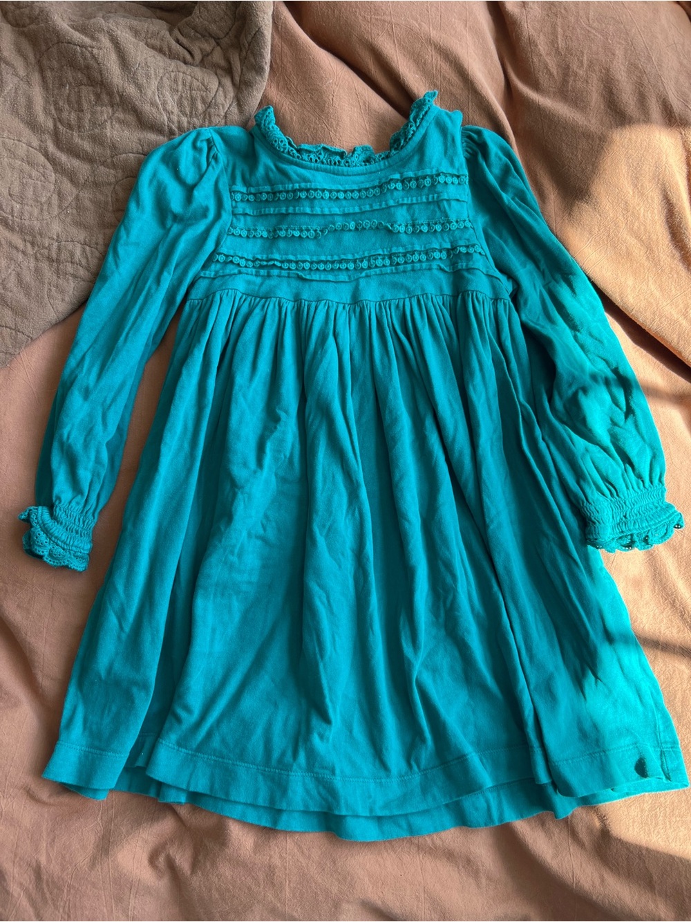 Mini Boden Teal Long-Sleeve Ruffle Dress